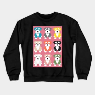 Rainbow of Miniature Schnauzer Dogs on Rose Pink Background Crewneck Sweatshirt